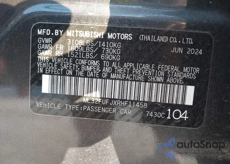 2024 Mitsubishi Mirage G4 Black Edition/Es/Le z USA, uszkodzony, nr VIN ML32FUFJXRHF11458